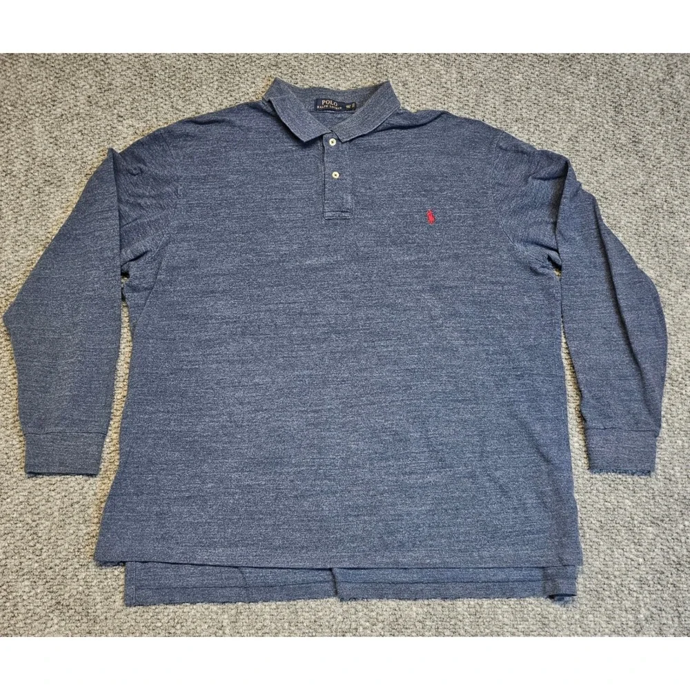 Polo Ralph Lauren Long Sleeve Polo‎ Shirt Blue Heathered Mens XXL Tall
